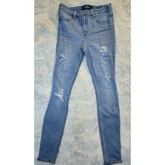 Blue Skinny Distressed Jeans with Light Wash - Picture 1 of 4